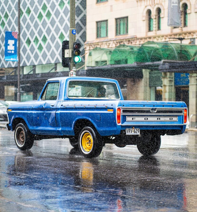a Blue Pickup Truck on the Road