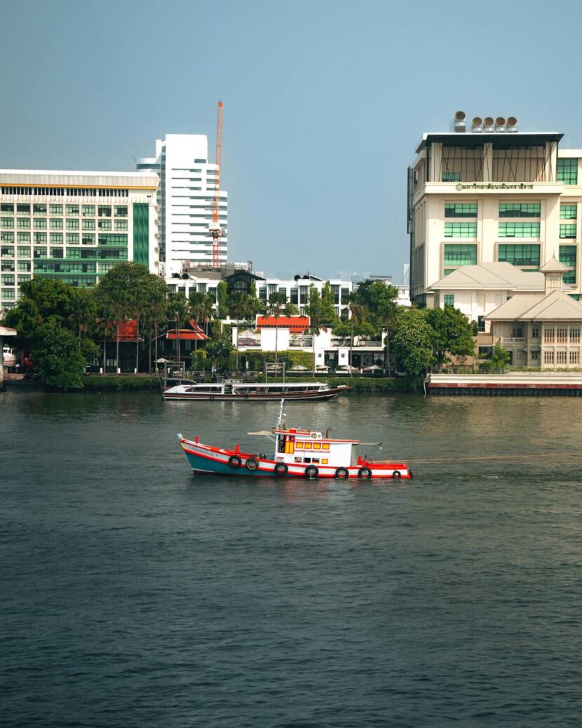 Scenic View of Chao Phraya River with Boat in Bangkok